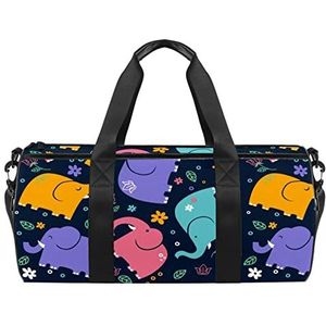 Kleurrijke bloemen achtergrond reizen duffle tas sport bagage met rugzak draagtas gymtas voor mannen en vrouwen, Kleurrijke olifanten, 45 x 23 x 23 cm / 17.7 x 9 x 9 inch