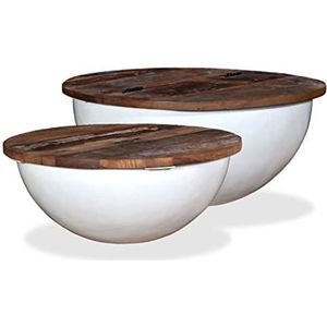 DIGBYS Salontafel Set 2 Stuks Solid Reclaimed Wood White Bowl Shape