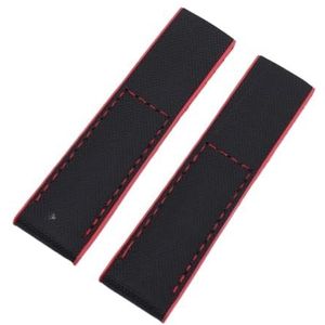 YingYou Nylon Horlogeband Echt Lederen Horlogeband Compatibel Met Breitling Band 22 Mm 24 Mm Vouwgesp (Color : Black Red edge, Size : 24MM_SHINY BLACK BUCKLE)