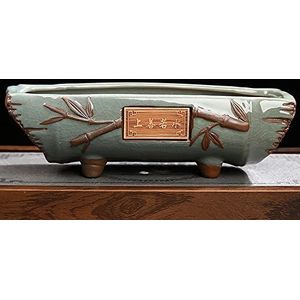 Rechthoekige Grote Bloempotten Bonsai Pot Groene Plant Oven Potten Creatieve Keramiek Chinese Stijl Grote Wen Bamboe Vlezig Paars Zand Vintage Stenen Pot