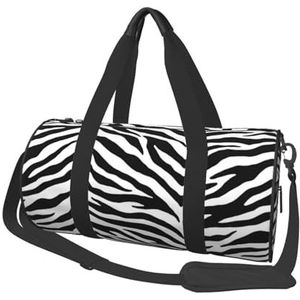 Zwart en wit zebra print, grote capaciteit reizen plunjezak ronde handtas sport reistas draagtas fitness tas, zoals afgebeeld, Eén maat