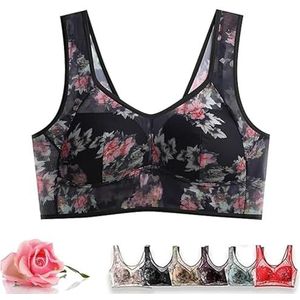 Ice Silk Lace Cooling Comfort BH, Beugelloze Super-gather BH, US X-Large Regular(Black,4X-Large)