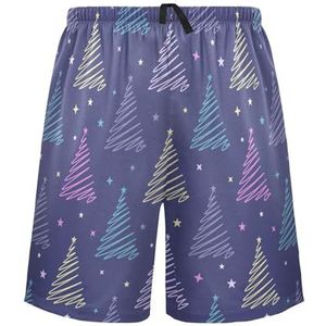 LI ZHI XIN Herenpyjamabroek, korte pyjamabroek, zomer casual shorts, elastische tailleband met trekkoord, rechte losse pasvorm met 2 zakken, S-XXL kleurrijk kerstboompatroon, Meerkleurig, S