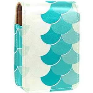 Visweegschalen Nautische Blauwe Draagbare Lipstick Case voor Reizen,Mini Lipstick Opbergdoos met Spiegel voor Vrouwen Dames, Lederen Cosmetische Pouch, Meerkleurig, 9.5x2x7 cm/3.7x0.8x2.7 in