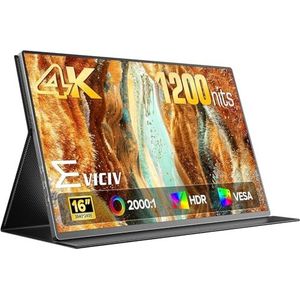 EVICIV Draagbare Monitor 16 Inch 4K UHD 3840x2400 1200 Nits 2000:1 USB-C HDMI, VESA Compatibel met Hoes, Portable Monitor Geschikt voor Buitenshuis Compatibel met Laptop, Telefoon, Console