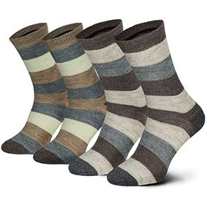 2 paar alpaca-sokken, wollen sokken voor dames en heren, geribbeld, ademende knuffelsokken van de fijnste wol, natuurlijk bruin, 43-46 EU