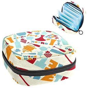 Maandverband Opbergtas, Menstruatie Cup Pouch Tampon Bag, Periode Pads Houder Organizer voor Vrouwen Meisjes, Retro Wijn Glas Bar