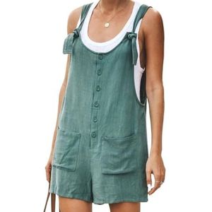 Jumpsuits Voor Vrouwen Zomer Casual 2 Sets Vrouwen Casual Jumpsuits Shorts Losse Rompertjes Zomer Effen Kleur Knop Vrouwen Playsuits, Blauw, 5XL