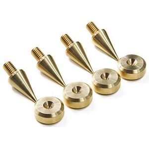 PrecisionGeek – M6 Speaker Spikes en Pads Set, Massief Messing, Spikes Ø10 mm Cone met afgeschuinde Pads Ø16 mm, Vibratiedempers voor HiFi Speakers, Stands, Kasten en Soundbars – 4 Spikes & 4 Pads