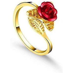 verstelbare ringen voor vrouwen925 sterling zilver Rode roos open ring verstelbare roze groen blad ring kristal prachtige eenvoudige ring bruiloft sieraden for vrouwen