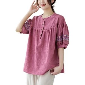 Dames Plus Size Retro Etnische Stijl Tops Ronde Hals Halve Mouwen Losse Shirts Chinese Stijl Jacquard Casual Blouse(Color:Purple,Size:M)