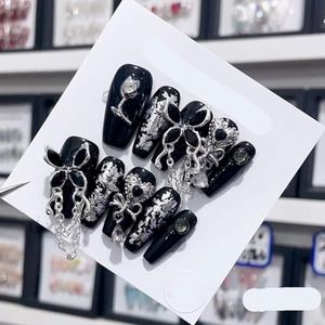 Verwijderbare en draagbare nail art Franse amandel ombre handgemaakte opdruknagels lange acryl valse nageltips innail (kleur: 29154, maat: XS)