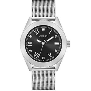 Guess Heren 44 mm horloge, Zilveren Toon/Zilveren Toon/Zwart, NOBLE