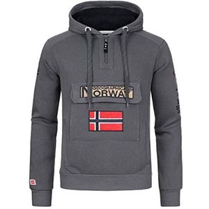 Geographical Norway Gymclass Heren - Hoodie voor Mannen Kangoeroe Pocket Zip UK - Sweatshirt Logo Pullover Hoody Warm Lange Mouw - Truien Heren Lente Zomer Herfst Winter, Donkergrijs, XL