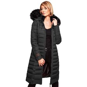 Navahoo wintermantel voor dames, gewatteerde winterjas, lang gewatteerd warm teddybont, B670, zwart, M