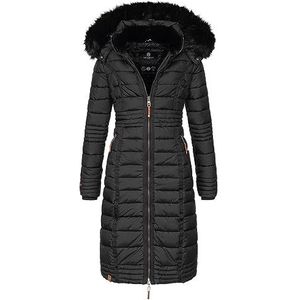 Navahoo wintermantel voor dames, gewatteerde winterjas, lang gewatteerd warm teddybont, B670, zwart, S