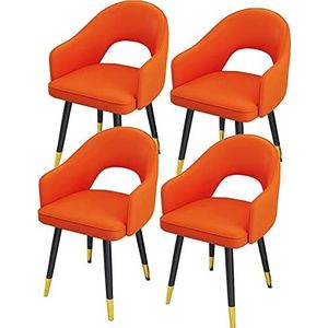 GEIRONV Eetkamerstoelen set van 4, hoge rugleuning gewatteerde zachte zitting woonkamer fauteuils waterdichte lederen keukenstoelen met koolstofstalen poten Eetstoelen ( Color : Orange , Size : 85*48*