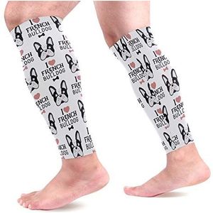 EZIOLY I Love French Bulldog Sport Kalf Compressie Mouwen Been Compressie Sokken Kalf Guard voor hardlopen, Fietsen, Moederschap, Reizen, Verpleegkundigen