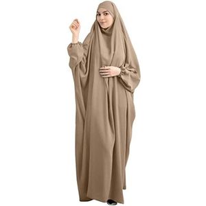 Saibit Moslim vrouwen jurk effen losse eendelige gebedsjurk volledige dekking capuchon islamitische Abaya Kaftan met hijab conservatieve kleding gebedsjurk ramadan voor etnisch, avond, feest, Kaki,