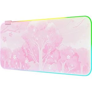 Roze RGB LED Gaming Muismat, 14 Modes Glow Pad, Extra Grote Gaming Mousepad, Waterdicht Rubber Antislip Leuke Sakura Mat, Uitgebreid Groot Toetsenbord en Muismat Mat voor Gamer Kantoor Thuis, 800 ×