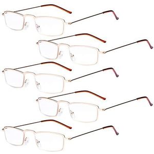 Eyekepper 5 stuks recht Duenn gestanst metalen frame halve ogen stijl leesbril lezer goud +2,75