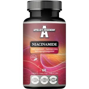 Niacinamide 500 mg per tablet - 60 plantaardige tabletten - 2 maanden levering - ondersteunt energie en zenuwfunctie - vitamine B3 voedingssupplement - van Apollo's Hegemony