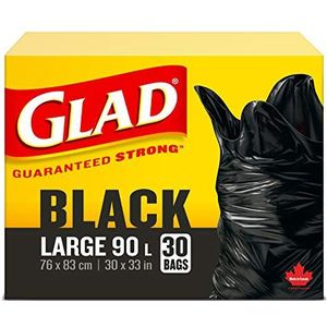 Glad Zwarte vuilniszakken - grote 90 liter - 30 vuilniszakken, gemaakt in Canada van wereldwijde componenten