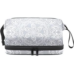 Multifunctionele opslag reizen cosmetische tas met handvat, grote capaciteit reizen cosmetische tas, zilveren kleur elegante bloem patroon, Meerkleurig, 27x15x14 cm/10.6x5.9x5.5 in