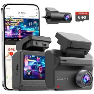 DDPAI Dashcam Auto Voor en Achter, Echte 4K + 1080P Dashcam met 64GB Kaart, AI-ISP Nachtzicht, 4G LTE Ondersteuning, 5GHz WiFi 6, GPS, 48U Parkeerbewaking, 3"" IPS-Display, G-Sensor, ADAS, Z50 Pro