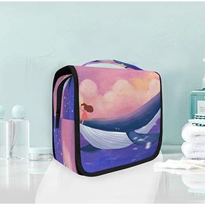 Kunst blauwe dolfijn haai opknoping opvouwbare toilettas make-up reisorganisator tassen tas voor vrouwen meisjes badkamer
