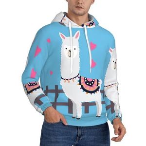 JEJEA Leuke Alpaca's Print Heren Hooded Sweatshirt, Trekkoord Hoodies Trui, Lange Mouw Trui, Voor Dagelijks Dragen, Zwart, S