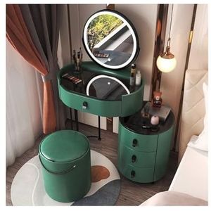YYUINU Kaptafel, kaptafel met 3 kleuren verlichte spiegel, met zijkast, slaapkamer make-up kaptafel met opbergbare kruk, groen-50 cm