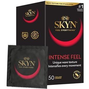 SKYN Intense Feel Condooms (50 Pak) | Skynfeel latexvrije, voor mannen, condooms van normale grootte, dunne condooms, geribbelde en gestippelde rechte vorm, 53 mm breed