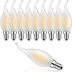 10-pack 4W dimbare LED-lamp in kaarsvorm met E14-fitting, vervangt 40 watt, LED-filament kaarslamp windstoot warm wit 2700K