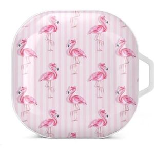 Tropische flamingo en roze strepen oordopjes hoesje compatibel met Samsung hard shell beschermhoes witte stijl