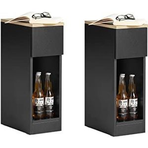 SoBuy Nachtkastje Set van 2,Smalle Bijzettafels met Lade, Ideaal voor Boxspringbed, Banktafel of Telefoontafel, Lichtgrijs, 20x60x35 cm, Zwart, FBT111-SCHx2
