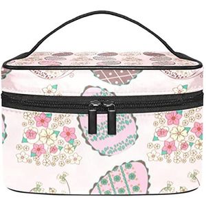 Roze chocolade paaseieren patroon make-up organizer tas, reismake-up tas organizer case draagbare cosmetische tas voor vrouwen en meisjes toiletartikelen, Meerkleurig, 22.5x15x13.8cm/8.9x5.9x5.4in