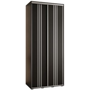 MEBLE KRYSPOL Davos 6 110 slaapkamerKledingkast met twee schuifdeuren - moderne kledingkast, kledingroede en planken - 235,2x110x45 cm - zwart zwart zilver
