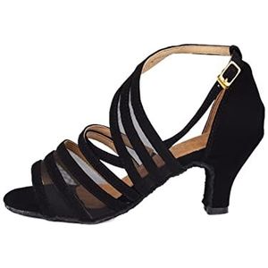 TABKER Sandalen met hak voor dames, Latin Ballroomschoenen, zwarte salsa, hoge hakken, rode samba tango zachte zolen, zwart, 42.5 EU