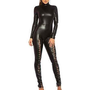 TENDANCE FASHION Sexy jumpsuit van kunstleer met veters, maat: TU