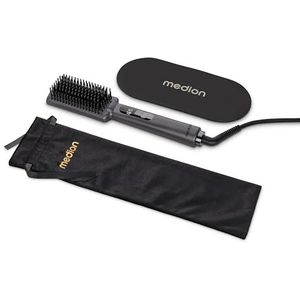 MEDION stijltang met ionentechnologie HB1 (borstelvorm met keramische/tourmaline verwarmingselementen, 5 instelbare warmtestanden (165° - 210°), LED-display met temperatuurindicator) grijs