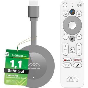 Homatics Dongle G 4K, gecertificeerd voor Netflix en Google TV, geïntegreerde Chromecast WLAN LAN-tv-stick met Google Assistant spraakafstandsbediening voor tv en Smart TV