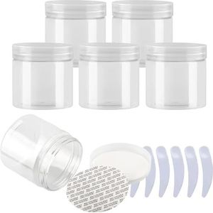 OIFAODAO， Set van 6, 100 ml blauwe plastic zalfpotjes, cosmetische potten met doorzichtige deksels, containers for toiletartikelen ，Cosmetische potjes(Transparent,200ml)