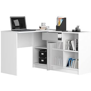 BDW 2-In-1 Bureau en Ladekast Set - Bureau Hoekbureau - Bureauhoek - Gaming Hoektafel - Bureau - Bureau Thuiskantoor - 120x79x129cm - Wit/Grijs Glanzend