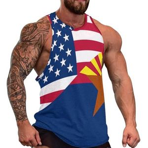 Vlag van de VS en Arizona State Heren Tank Top Grafische Mouwloze Bodybuilding Tees Casual Strand T-Shirt Grappige Gym Spier