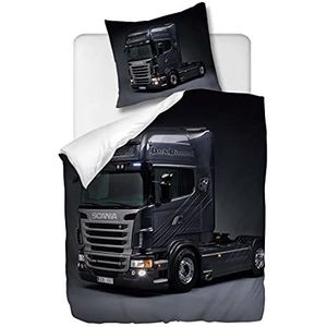 Beddengoedset, 2-delig, vrachtwagen, Dark Diamond dekbedovertrek 135 x 200 cm en 1 kussensloop 40 x 80 cm, hypoallergeen, 70% polyester/30% lyocell microvezel, slaapcomfort en met ritssluiting,