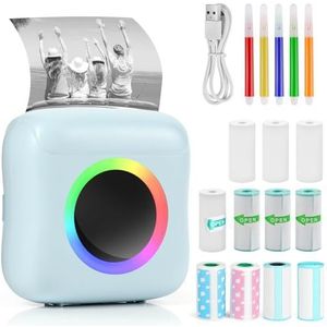 GuKKK Mini-printer, mobiele fotoprinter, draagbare mini-fotoprinter, draadloze fotoprinter, thermische printer, met 11 rollen printerpapier en 5 kleurpotloden, smartphone bluetooth-printer, voor lijst