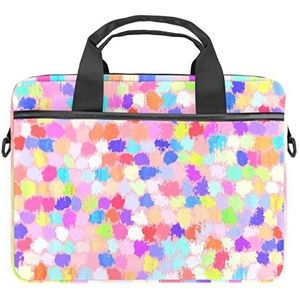 Meisje Vlinder Bloemen Laptop Schouder Messenger Bag Crossbody Aktetas Messenger Sleeve voor 13 13.3 14.5 Inch Laptop Tablet Beschermen Tote Bag Case, Geschilderde punten Kleurrijk Roze Paars Blauw, 11x14.5x1.2in /28x36.8x3 cm