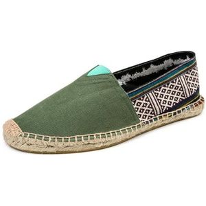 ZIRIA Vrouwen Zomer Linnen Ademend Casual Flats Schoenen Heren Espadrilles Loafers Canvas Schoenen Visser Rijden Schoeisel, Etnisch Groen, 37 EU