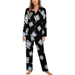 Argentinië Voetbal Vrouwen Lange Mouw Button Down Nachtkleding Zachte Nachtkleding Lounge Pyjama Set S